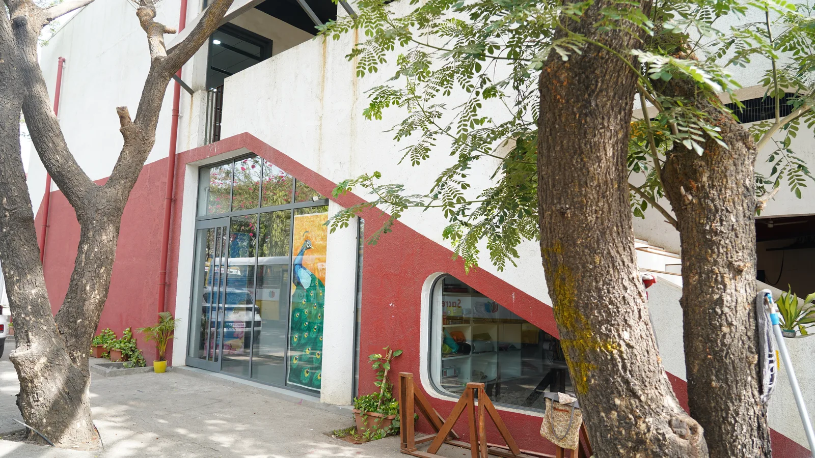 The colourful exterior of the art room