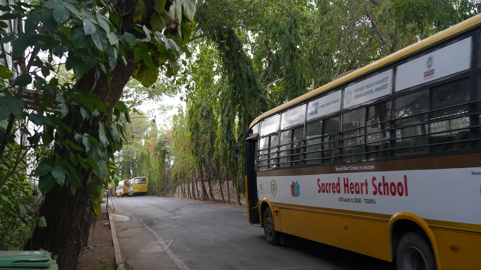 A Sacred Heart School bus on its route