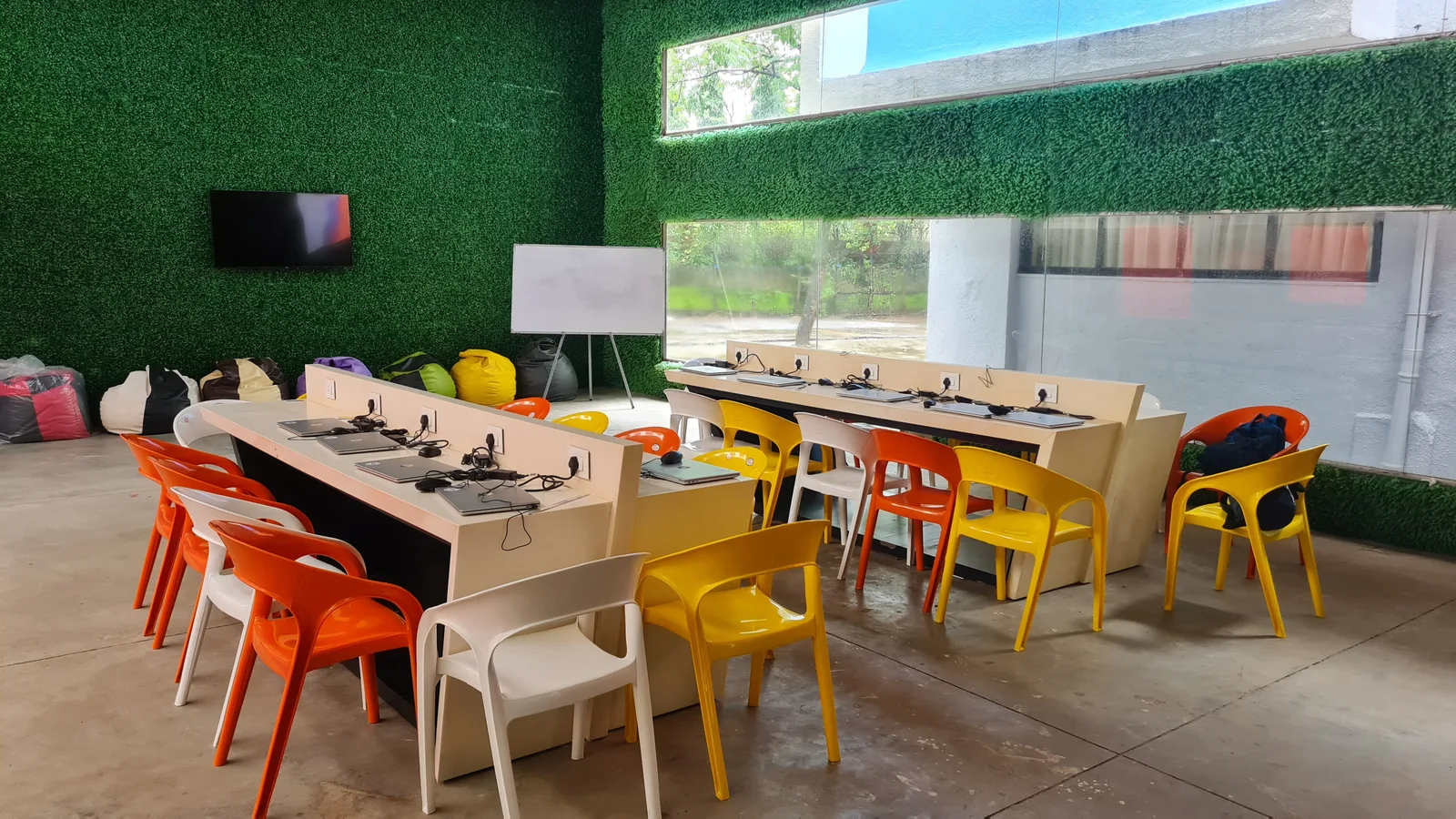 The E-Library with colourful seating and study tables