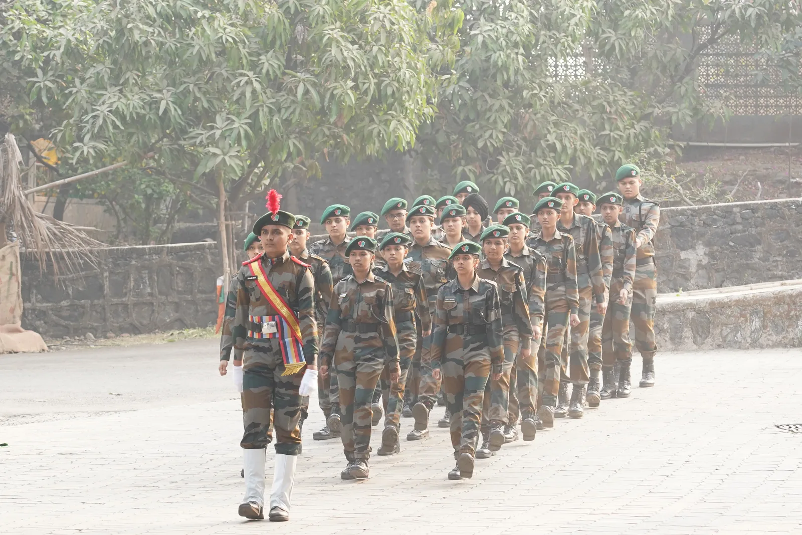 Students marching in formation during military training