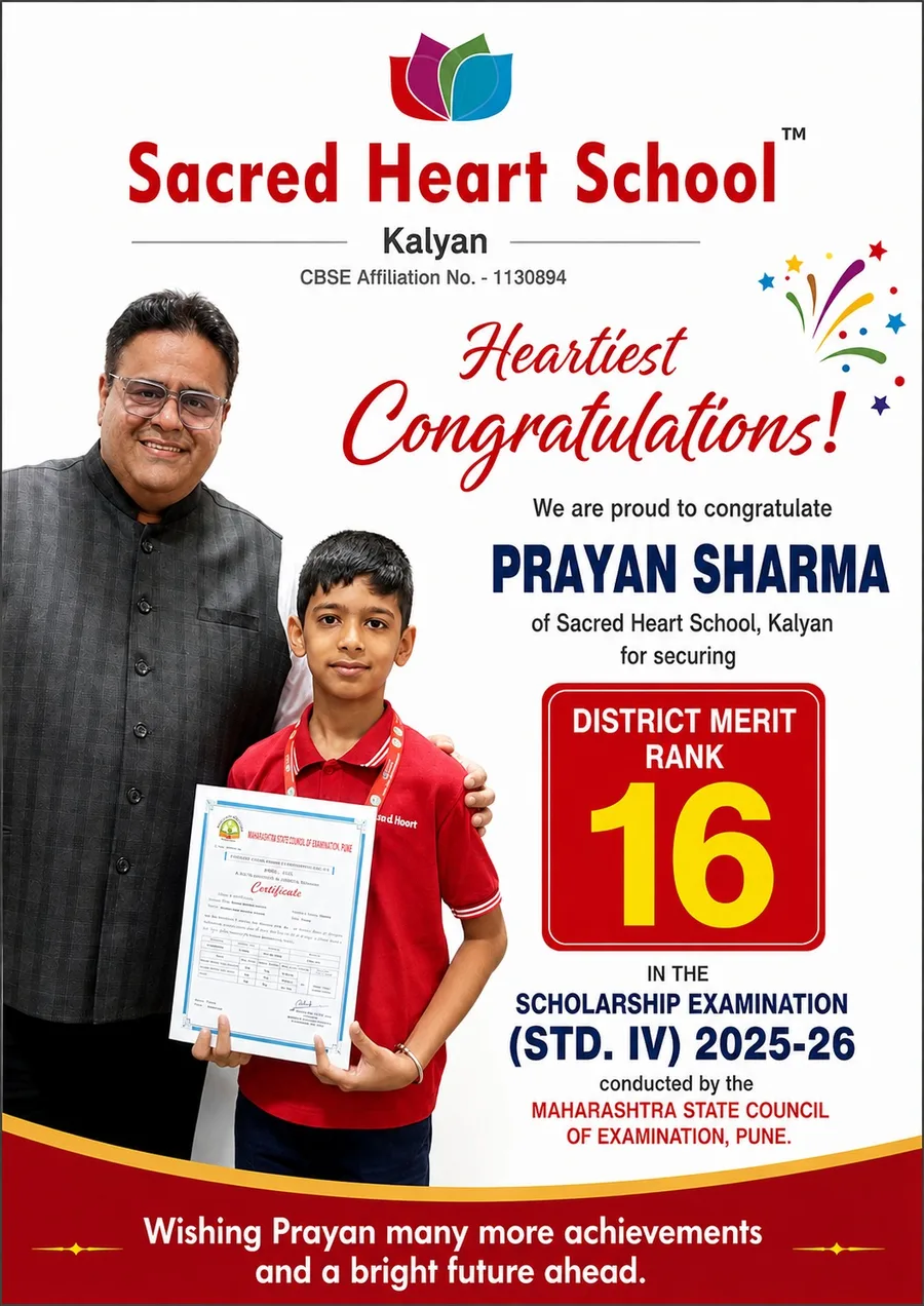 Prayan Sharma of Grade 4 holding his Maharashtra State Council of Examination Scholarship certificate