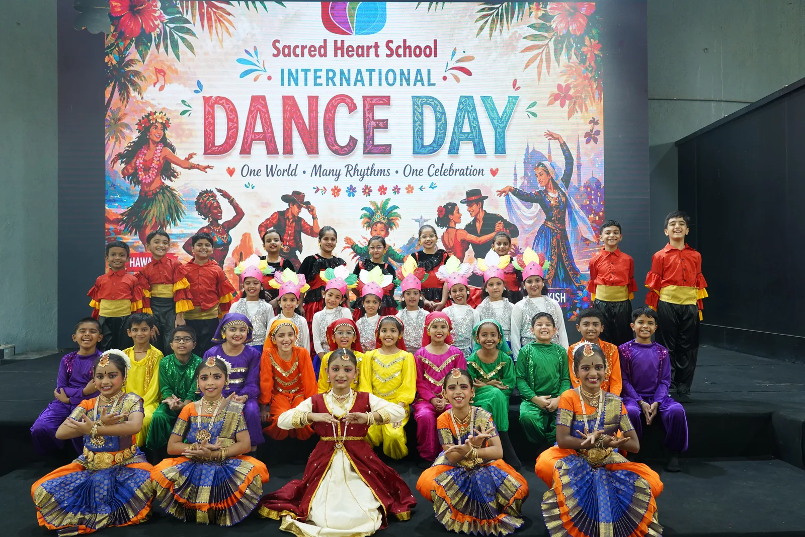 Primary students in costume for International Dance Day