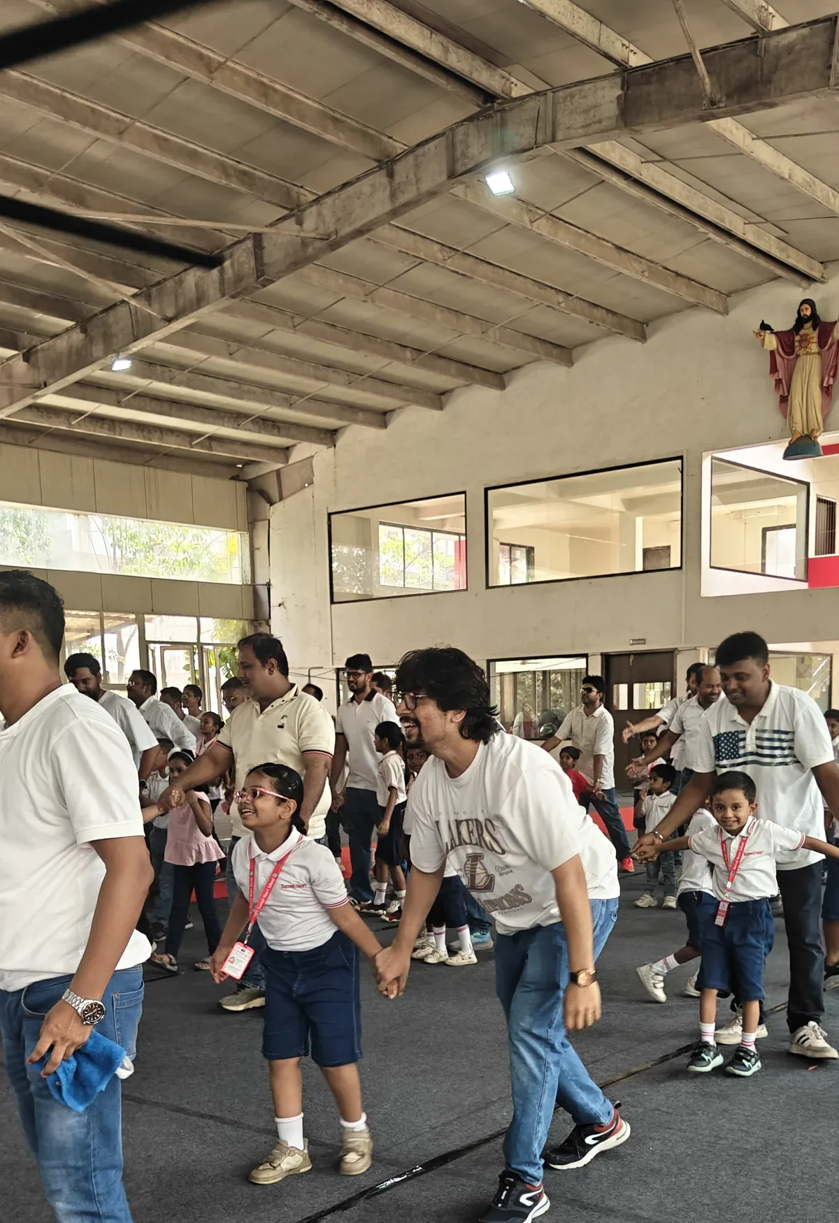 Fathers and children gathered in the hall on Father's Day